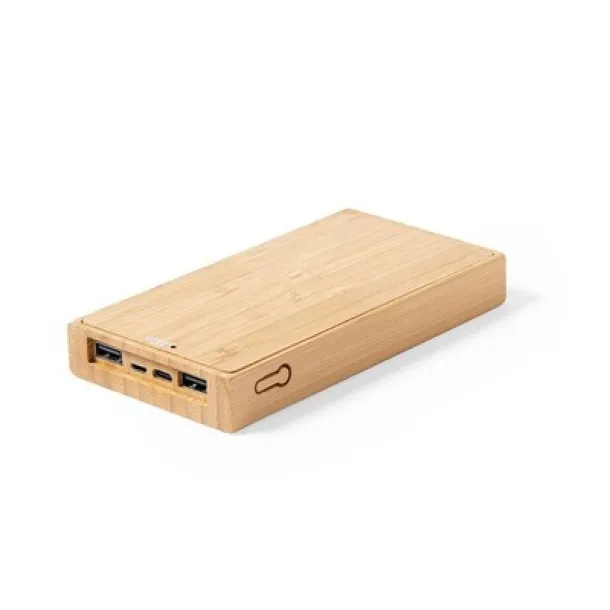  Bamboo power bank 10000 mAh, wireless charger 5W, solar charger brown