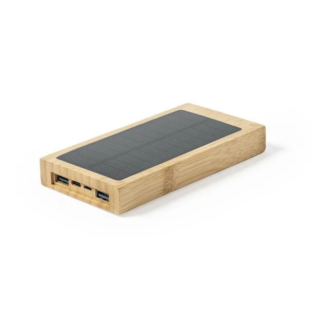  Bamboo power bank 10000 mAh, wireless charger 5W, solar charger brown