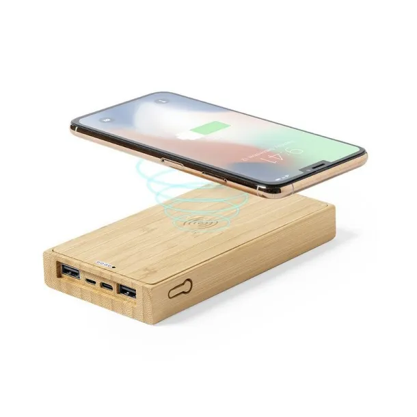  Bamboo power bank 10000 mAh, wireless charger 5W, solar charger brown