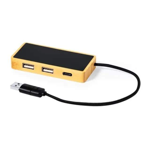  USB i USB tip C hub od bambusa neutral