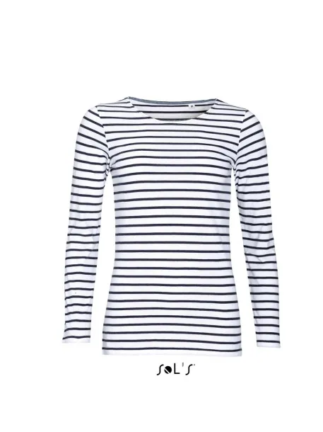  SOL'S MARINE WOMEN - LONG SLEEVE STRIPED T-SHIRT - SOL'S White Navy