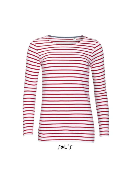  SOL'S MARINE WOMEN - LONG SLEEVE STRIPED T-SHIRT - SOL'S White Red