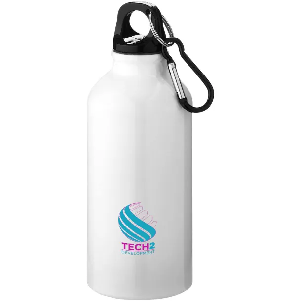 Oregon 400 ml RCS certified recycled aluminium water bottle with carabiner - Unbranded White