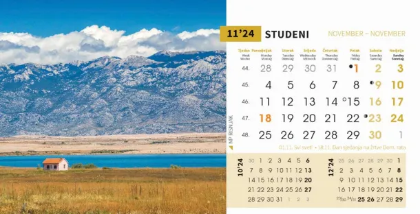  "NACIONALNI PARKOVI HRVATSKE" 13 sheets, format: 20,5x14,5 cm, desk calendar, envelope, P/50 Color