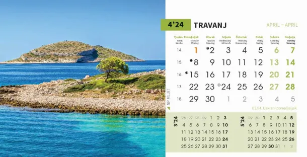  "NACIONALNI PARKOVI HRVATSKE" 13 sheets, format: 20,5x14,5 cm, desk calendar, envelope, P/50 Color