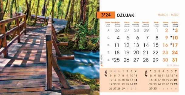  "NACIONALNI PARKOVI HRVATSKE" 13 sheets, format: 20,5x14,5 cm, desk calendar, envelope, P/50 Color