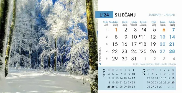  "NACIONALNI PARKOVI HRVATSKE" 13 list., dim: 20,5x14,5 cm, stolni kalendar, koverta, P/100 Color