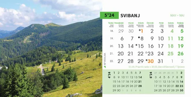  "NACIONALNI PARKOVI HRVATSKE" 13 list., dim: 20,5x14,5 cm, stolni kalendar, koverta, P/100 Color