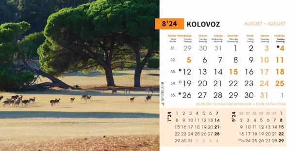  "NACIONALNI PARKOVI HRVATSKE" 13 sheets, format: 20,5x14,5 cm, desk calendar, envelope, P/50 Color
