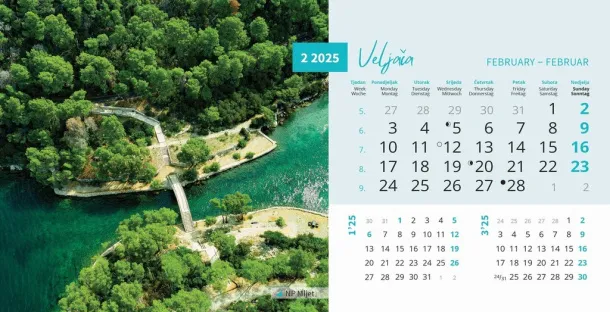  "NACIONALNI PARKOVI HRVATSKE" 13 sheets, format: 20,5x14,5 cm, desk calendar, envelope, P/50 Color