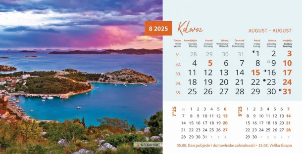  "NACIONALNI PARKOVI HRVATSKE" 13 sheets, format: 20,5x14,5 cm, desk calendar, envelope, P/50 Color