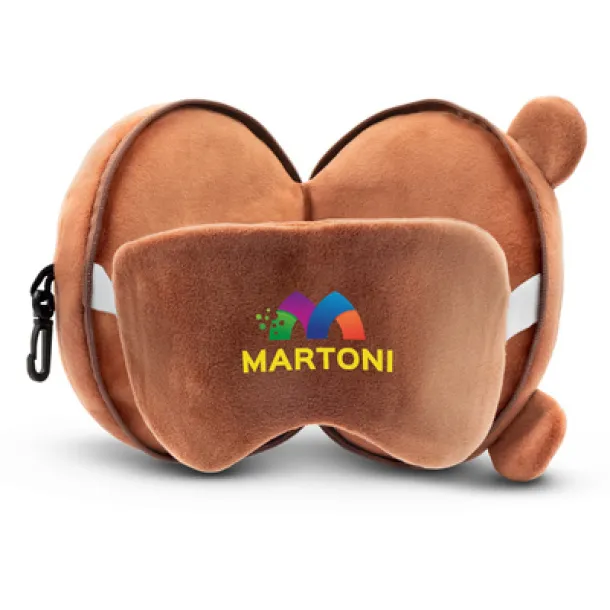 Ren Plush teddy bear, travel pillow, eye mask brown