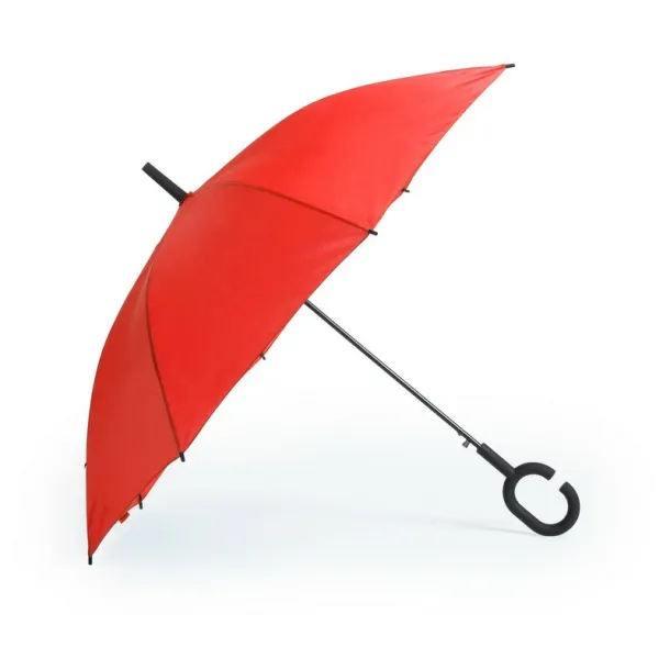  Windproof automatic umbrella, C shaped handle red