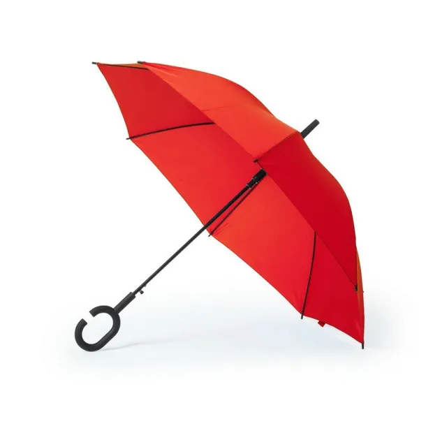  Windproof automatic umbrella, C shaped handle red