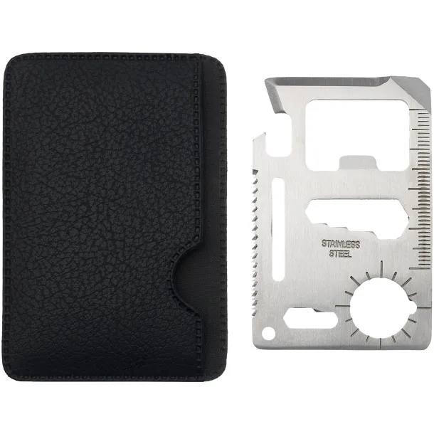 Saki 15-function pocket tool card - Bullet Silver Solid black