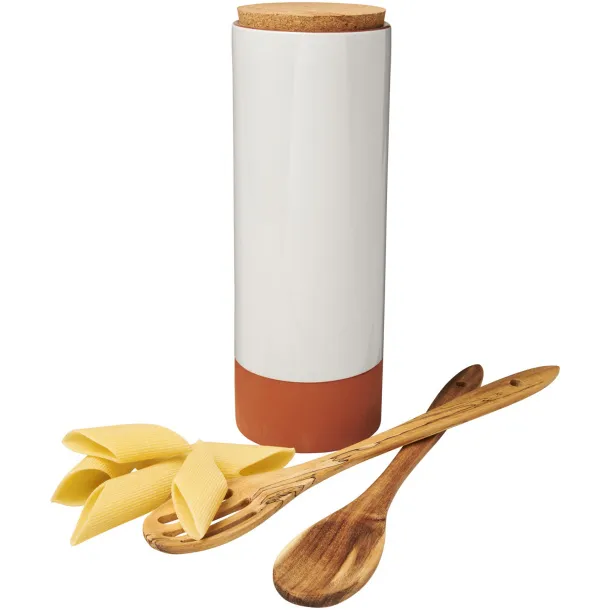 Jamie Oliver Terracotta pasta holder with spoons - Jamie Oliver Orange Wood