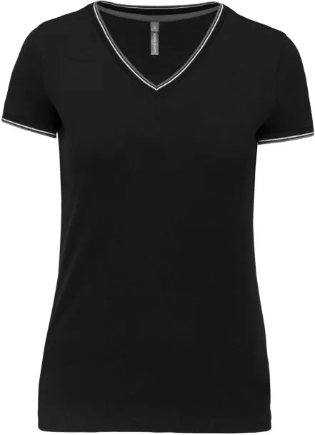  LADIES' PIQUÉ KNIT V-NECK T-SHIRT - 170 g/m² - Kariban Black Light Grey