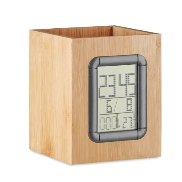 MANILA Bamboo penholder and LCD clock Wood