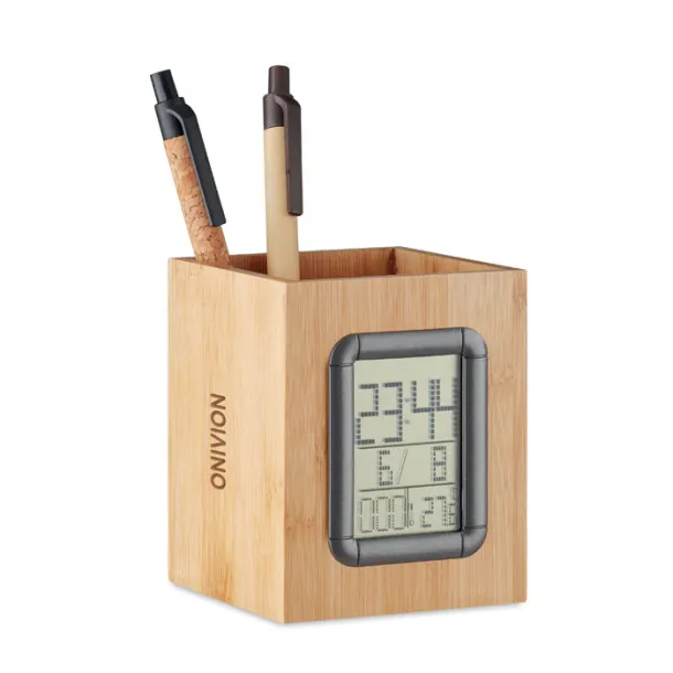 MANILA Bamboo penholder and LCD clock Wood