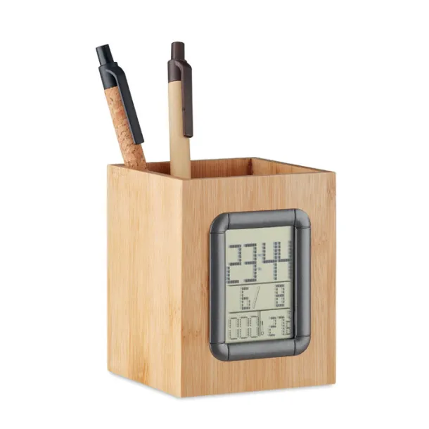 MANILA Bamboo penholder and LCD clock Wood