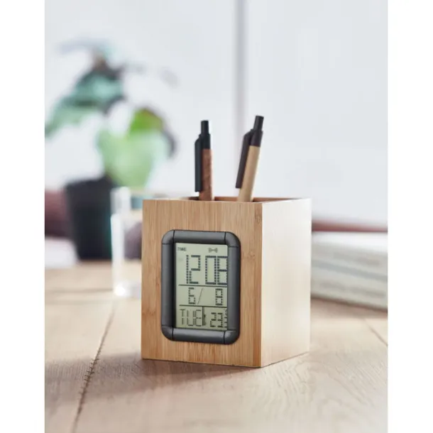 MANILA Bamboo penholder and LCD clock Wood