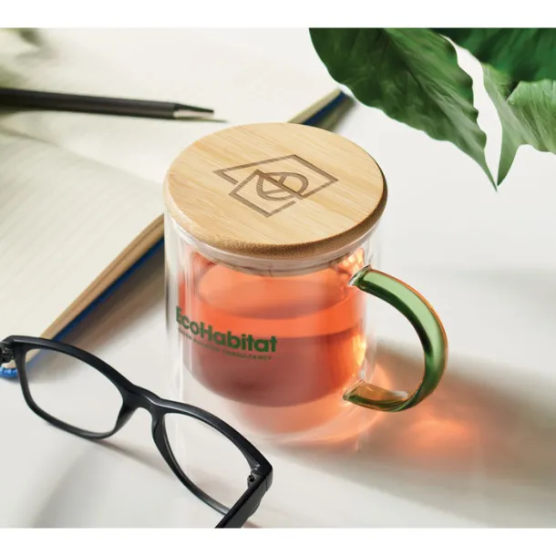 FARBI Borosilikatna šalica s dvostrukom stijenkom, 300 ml Transparent Green