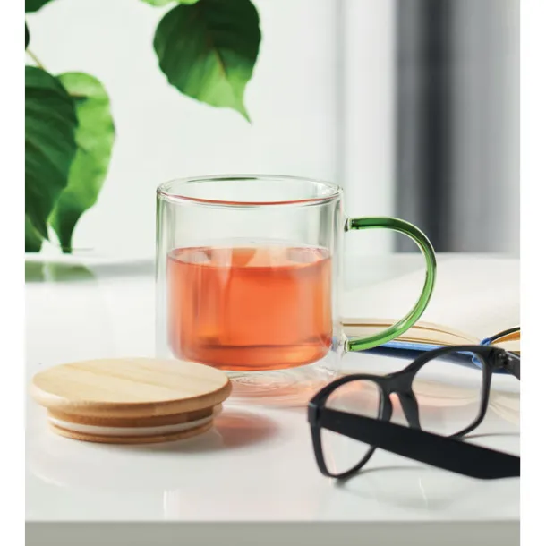 FARBI Double wall borosilicate mug transparent green