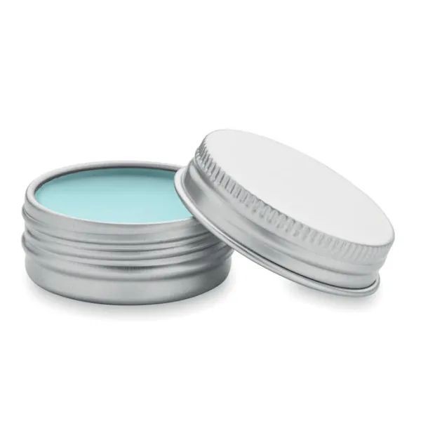 BALM Vegan lip balm in round tin baby blue