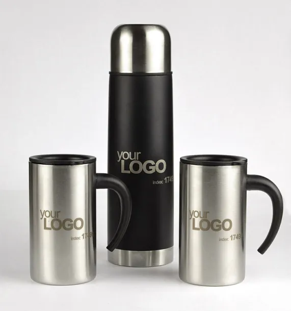 ACON Gift Set  (Vacuum flask 500 ml and 2 travel mugs 260 ml) srebrny