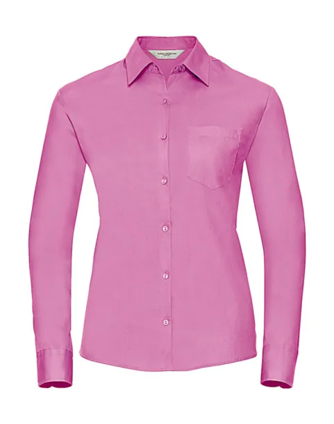  Ladies' Cotton Poplin Shirt LS - Russell Collection Bright Pink