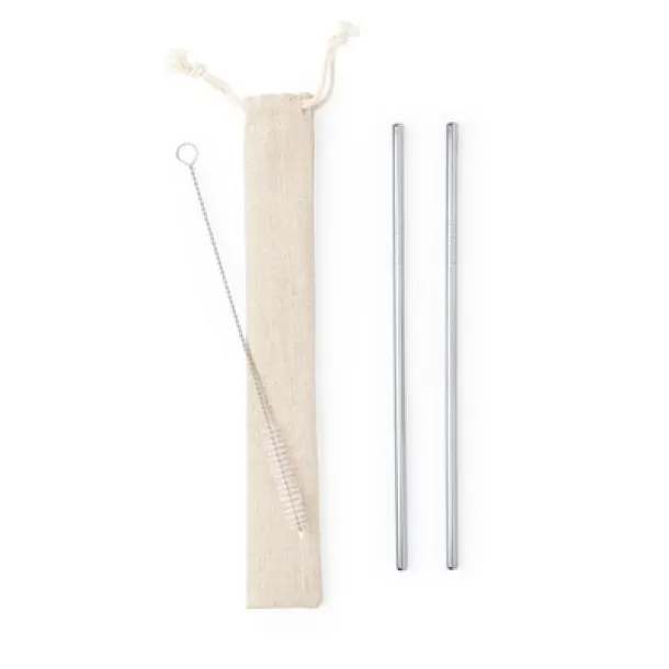  Reusable drinking straw set, 2 pcs with cleaning brush Srebrna