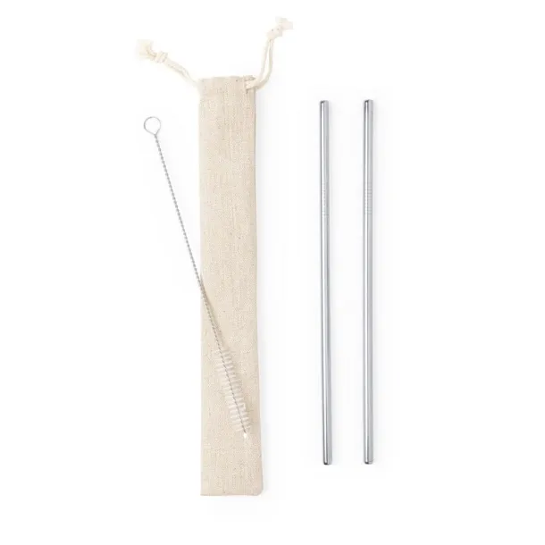  Reusable drinking straw set, 2 pcs with cleaning brush Srebrna