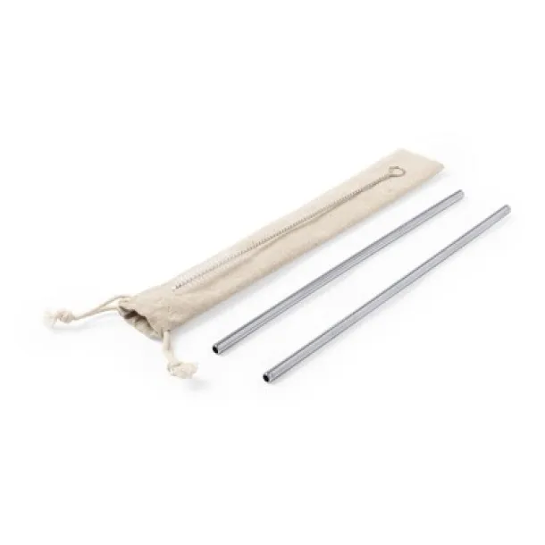  Reusable drinking straw set, 2 pcs with cleaning brush Srebrna