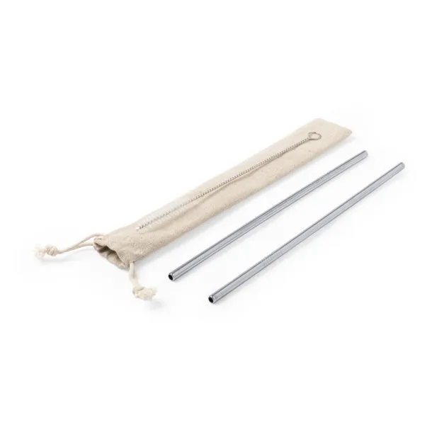  Reusable drinking straw set, 2 pcs with cleaning brush Srebrna