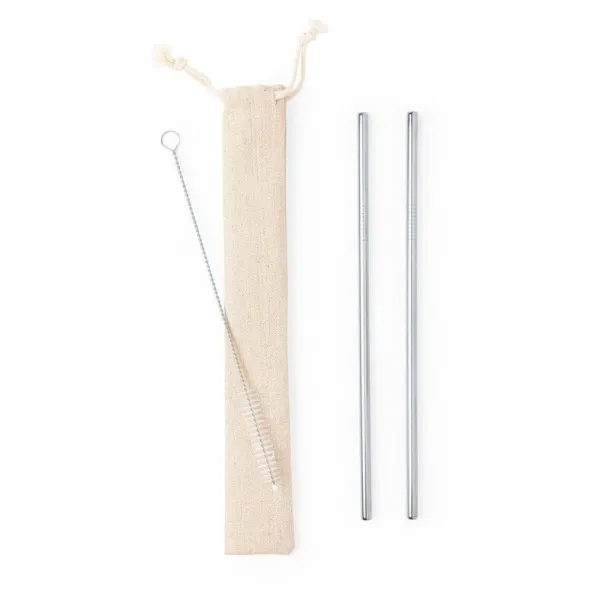  Reusable drinking straw set, 2 pcs with cleaning brush silver