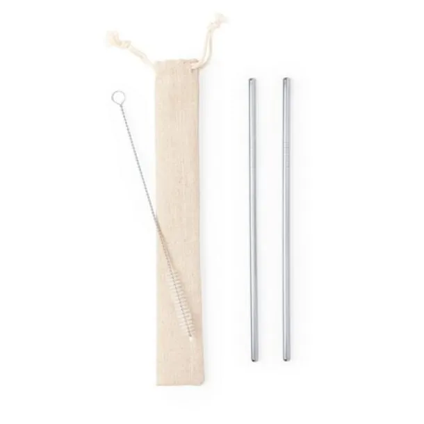  Reusable drinking straw set, 2 pcs with cleaning brush Srebrna