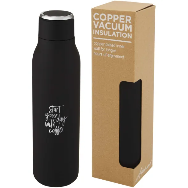 Marka 600 ml copper vacuum insulated bottle with metal loop Crna
