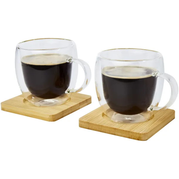 Manti 2-piece 250 ml double-wall glass cup with bamboo coaster - Seasons White Natural