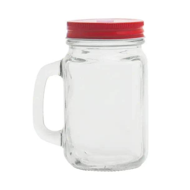  Drinking jar 500 ml with straw red