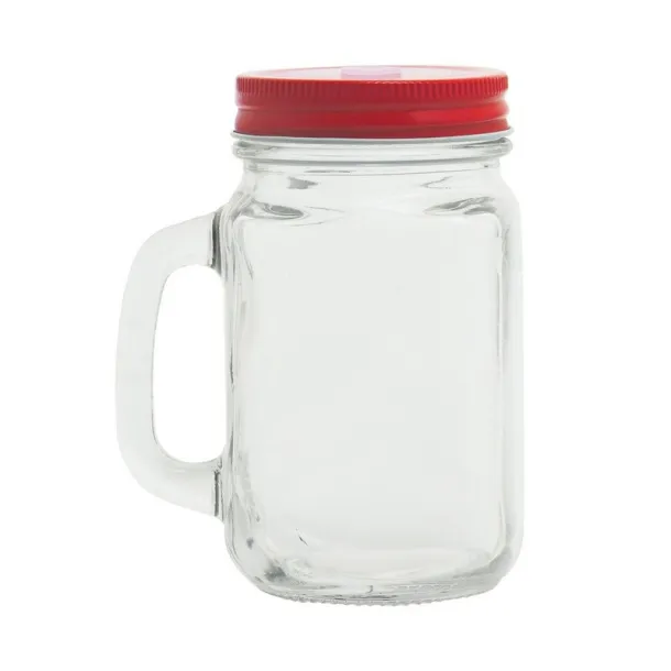  Drinking jar 500 ml with straw red