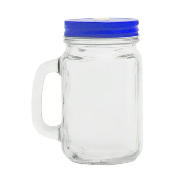  Drinking jar 500 ml with straw blue