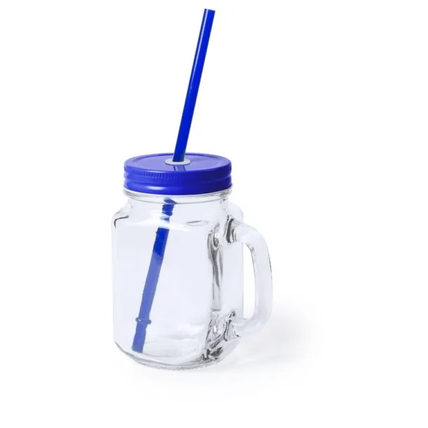  Drinking jar 500 ml with straw blue