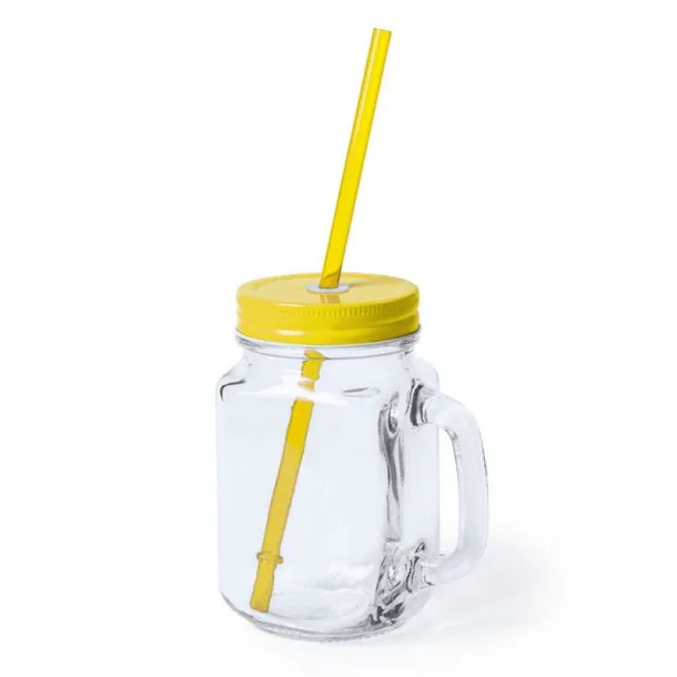  Drinking jar 500 ml with straw yellow