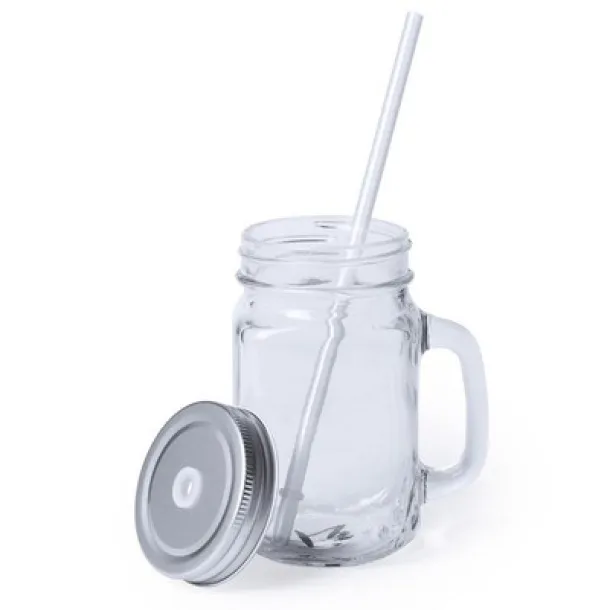  Drinking jar 500 ml with straw silver