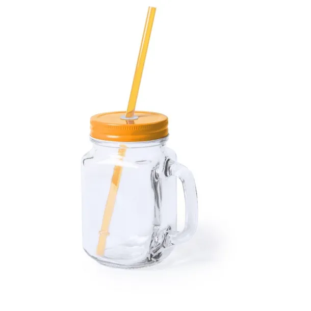  Drinking jar 500 ml with straw orange