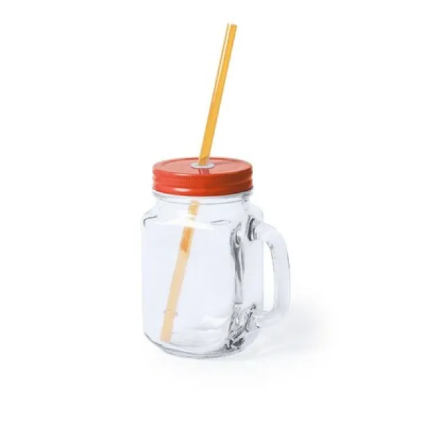  Drinking jar 500 ml with straw orange