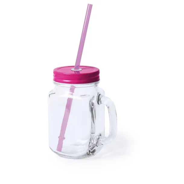  Drinking jar 500 ml with straw fuchsia