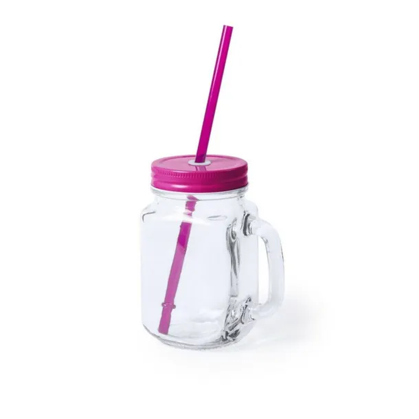  Drinking jar 500 ml with straw fuchsia