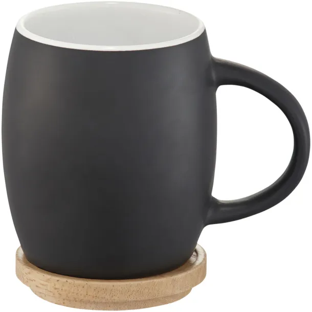 Hearth 400 ml ceramic mug with wooden coaster Solid black White