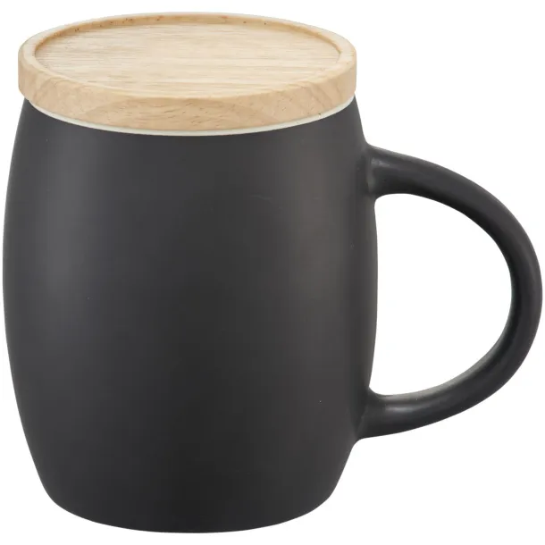 Hearth 400 ml ceramic mug with wooden coaster Solid black White